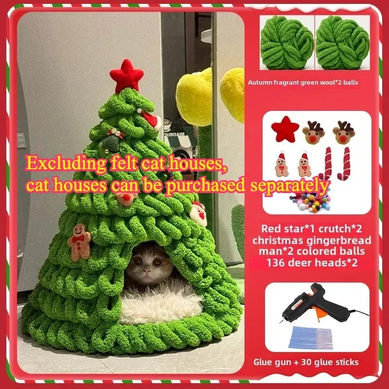 DIY Christmas Tree Cat Nest Homemade Cathouse Star Elk Material Package Winter Warmth Closed Security Cat Bed Weave Pet Tent