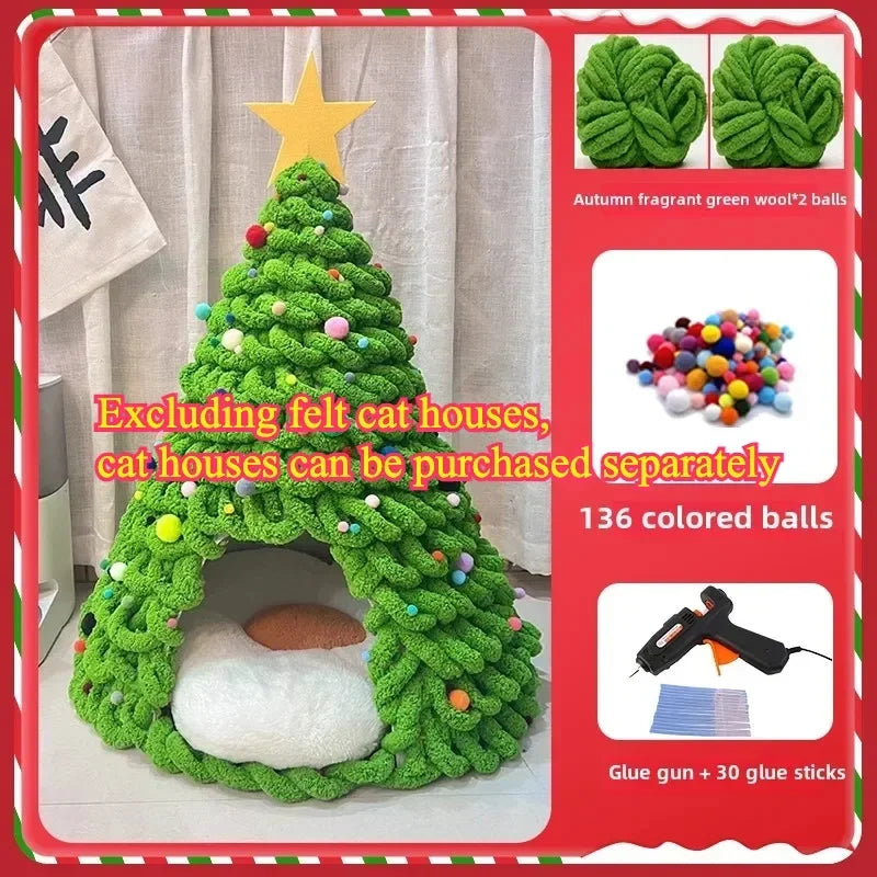 DIY Christmas Tree Cat Nest Homemade Cathouse Star Elk Material Package Winter Warmth Closed Security Cat Bed Weave Pet Tent