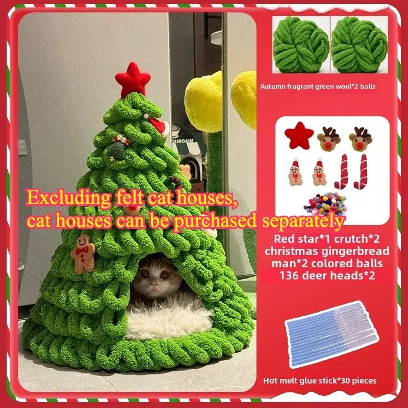 DIY Christmas Tree Cat Nest Homemade Cathouse Star Elk Material Package Winter Warmth Closed Security Cat Bed Weave Pet Tent