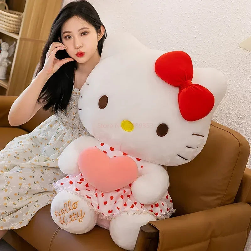 New Sanrio Cartoon Anime Sheer Dress Hello Kitty Plush Doll Big Cute Room Decoration Plush Toy Sleeping Pillow Kawaii Soft Toy