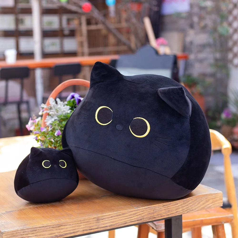 Ins 10/30CM Black Cat Plush Pillow Cartoon Cat Head Plushie Stuffed Toys Cat Doll Girl