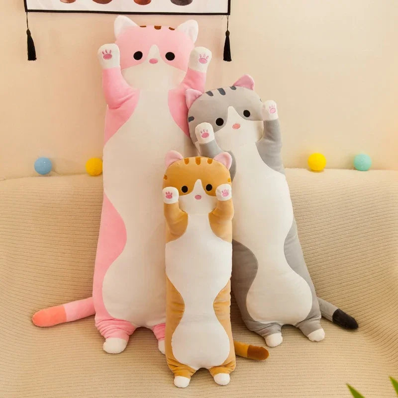 19.5in Cute 50cm Cat Plush Toy Long Pink Brown Grey Sleeping Cats Leg Pillow Squishy Little Animal Doll Appeasing Plushie Gift