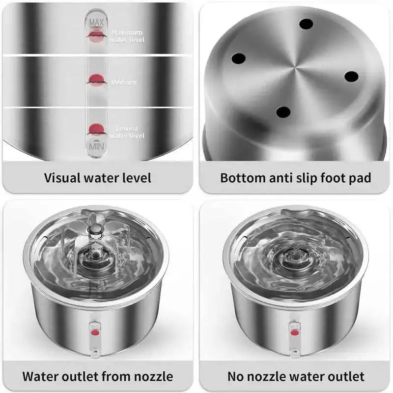 2L Stainless Steel Automatic Pet Water Dispenser Fountain For Cats And Dogs Drinking Bowl Easy To Clean Multiple Pets Supplies