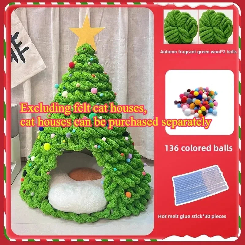 DIY Christmas Tree Cat Nest Homemade Cathouse Star Elk Material Package Winter Warmth Closed Security Cat Bed Weave Pet Tent