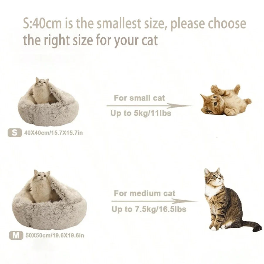 Fluffy Cat Bed Soft Plush 2-in-1 Round Sleeping Nest and Pet Mattress