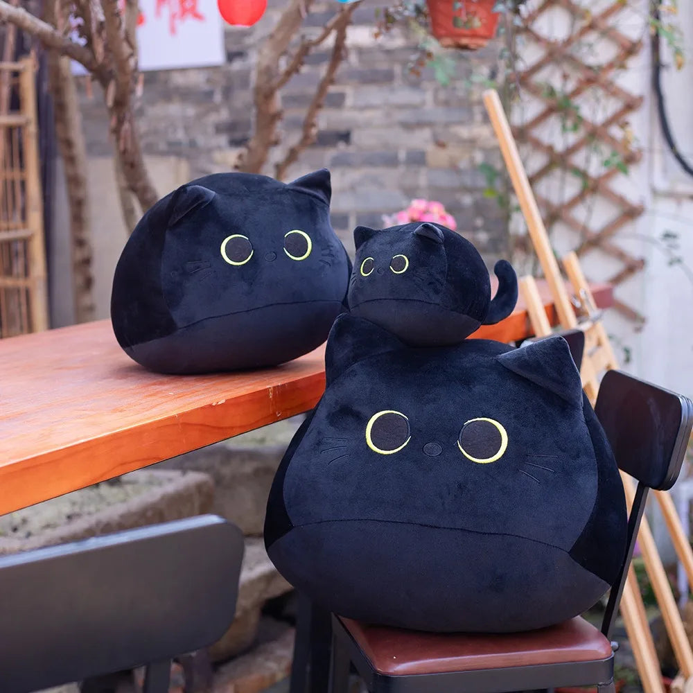 Ins 10/30CM Black Cat Plush Pillow Cartoon Cat Head Plushie Stuffed Toys Cat Doll Girl