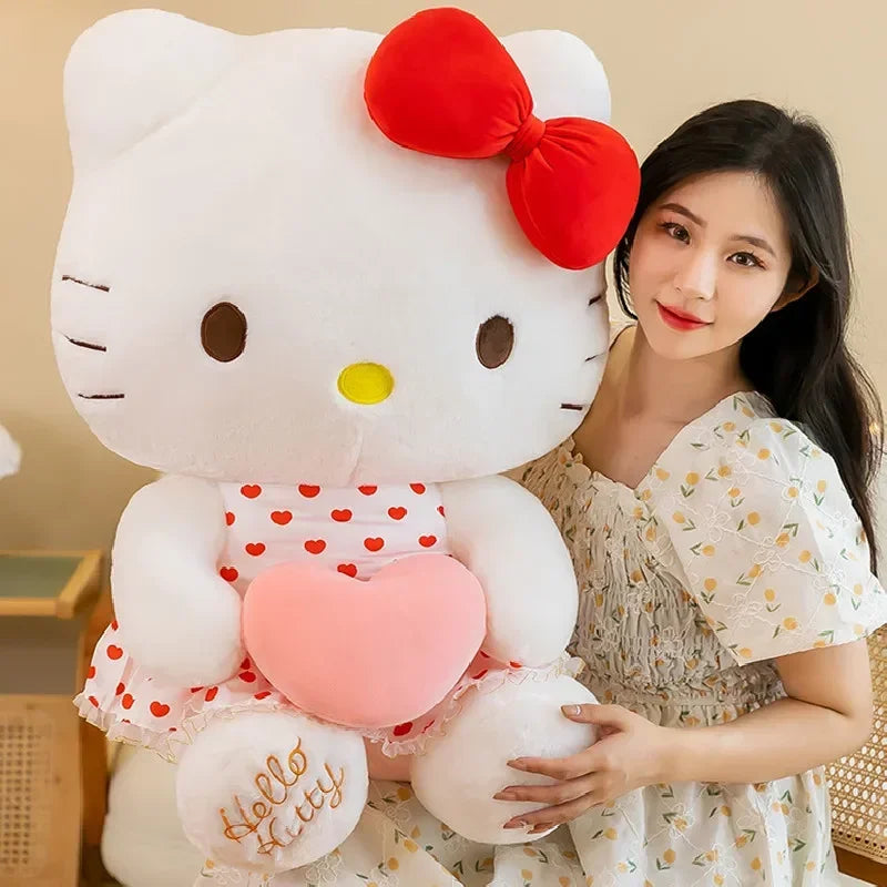 New Sanrio Cartoon Anime Sheer Dress Hello Kitty Plush Doll Big Cute Room Decoration Plush Toy Sleeping Pillow Kawaii Soft Toy